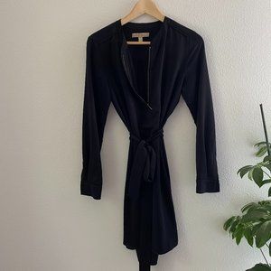 Black Satin Shift Dress with Wrap Tie